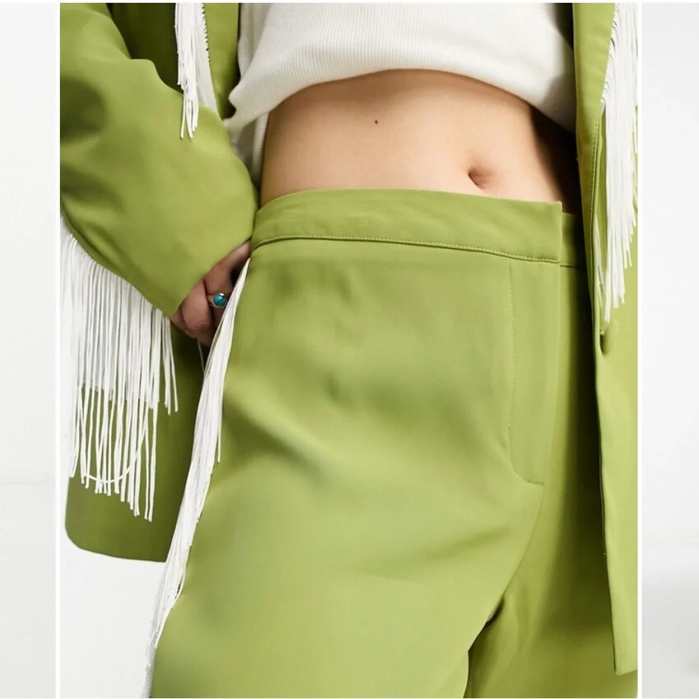 Extro & Vert premium Green straight leg trousers with Fringe Detail - Picture 3 of 4